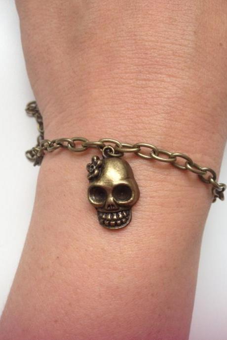 skull chain Bracelet 41- friendship bronze chain cuff bracelet skull gift adjustable current womenswear unique innovative