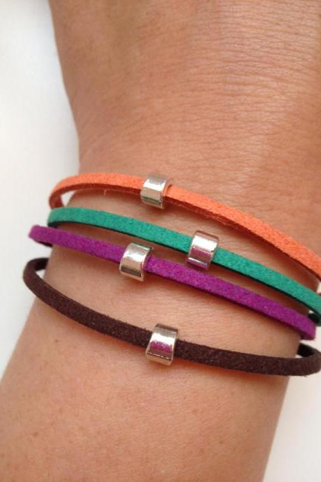 Leather suede Bracelet 5 - friendship cuff bracelet purple green orange brown rings gift adjustable current womenswear unique innovative