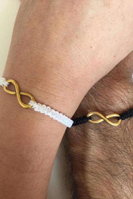 Men Women Couples Bracelets 255- Friendship Macrame Love Cuff Infinity Bracelet Black And White Yin &amp;amp;amp; Yang Cord Gift Adjustable