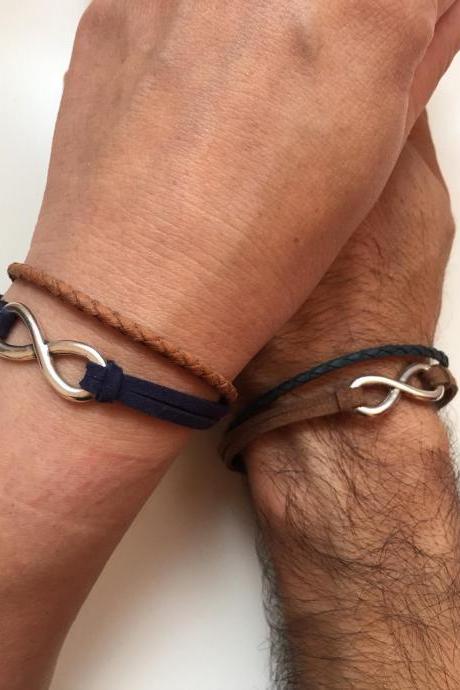 Couples Women Men Bracelets 216- friendship love cuff infinity yin and yang bracelet leather braid gift adjustable current trendy innovative