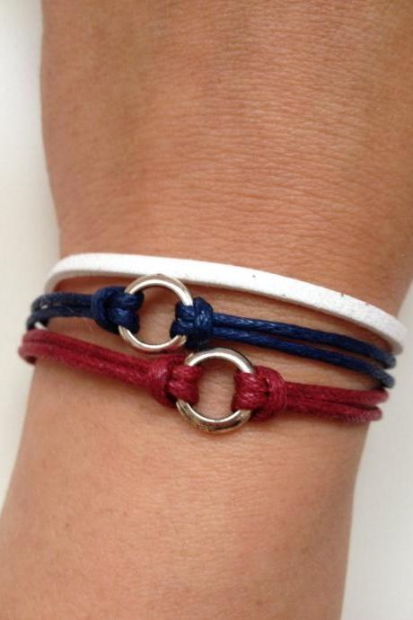 Leather Bracelet 130 - new york giants cuff ring bracelet blue navy red white gift adjustable current womenswear football waxed cotton