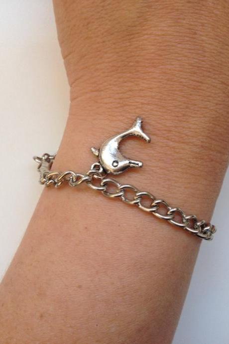 Dolphin chain Bracelet 123- friendship metal chain cuff bracelet fish gift adjustable current womenswear unique innovative