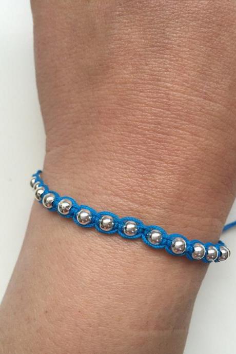 Macrame Bracelet 226- kabbalah friendship cuff bracelet blue alloy metal silver beads gift adjustable current womenswear innovative