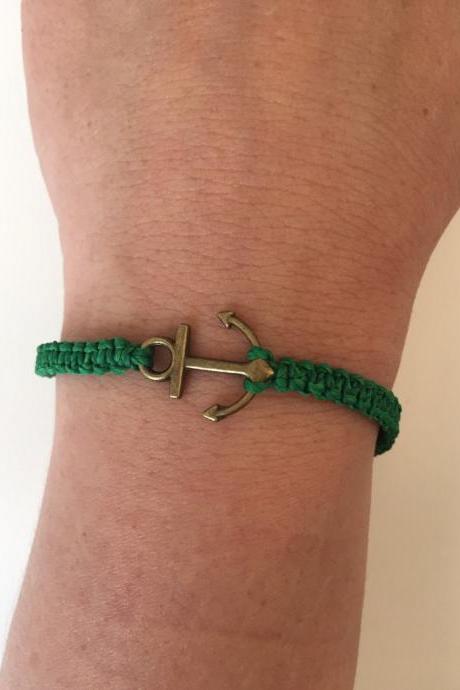 Anchor Macrame Bracelet 251- anchor kabbalah friendship cuff bracelet green alloy metal bronze anchor beads gift adjustable current