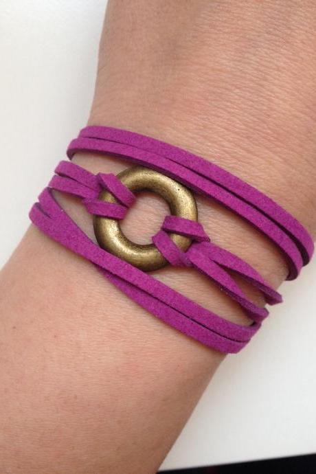 Karma Bracelet 190- friendship faith purple faux suede cuff bracelet karma positive energy gift adjustable current womenswear unique