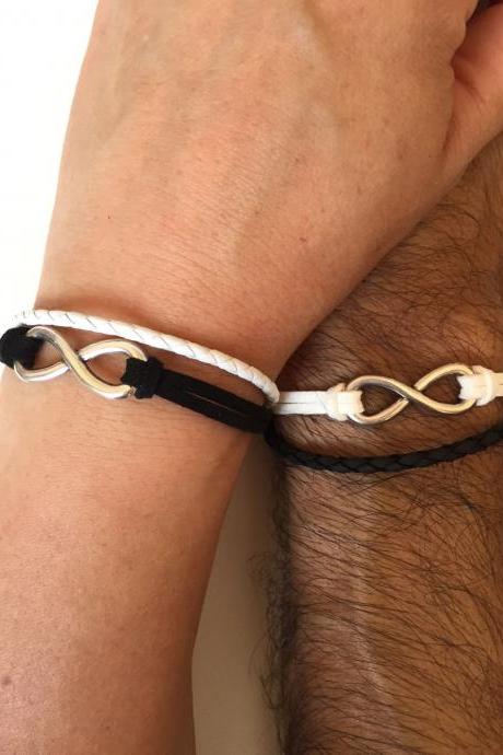 Couples Bracelets 245- friendship love cuff infinity yin and yang bracelet leather braid gift boyfriend girlfriend