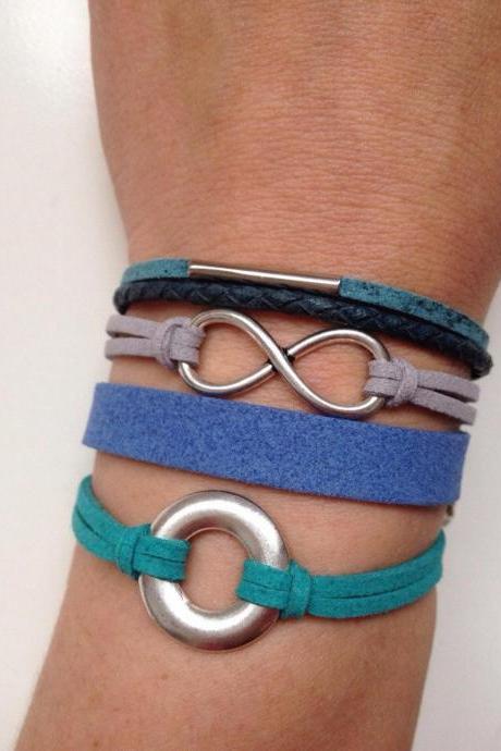 Infinity Bracelet 114 - Infinity Charm Karma Charm Faith Bracelet Blue Friendship Cuff Leather Braid Gift Adjustable Current Womenswear Aut