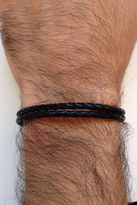 Men Bracelet 154- Genuine Leather Braid Black Trendy Friendship Cuff Bracelet Gift Adjustable Current Man Fashion Jewelry