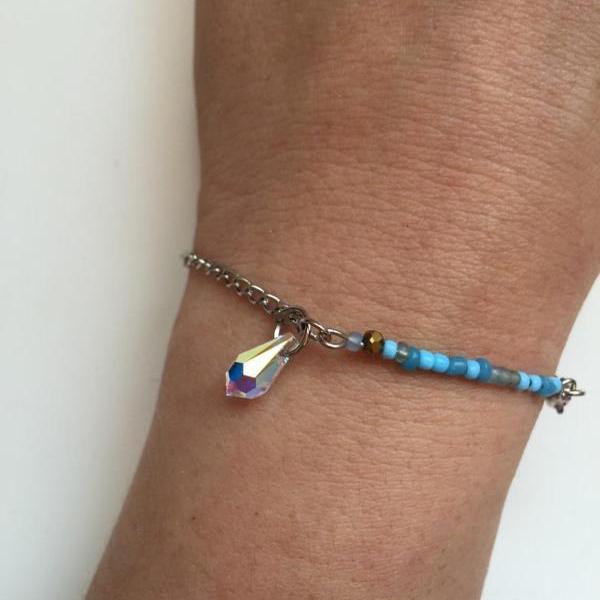 Swarovski bracelet 236- friendship swarovski crystal bracelet seed beads alloy silver metal chain gift
