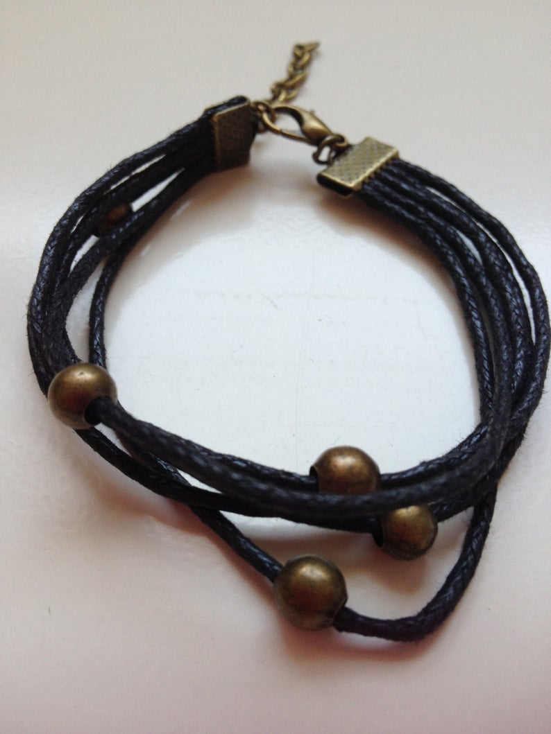 Waxed Cotton Bracelet 76 Friendship Waxed Cotton Cuff Bracelet Alloy Bronze Rings Gift